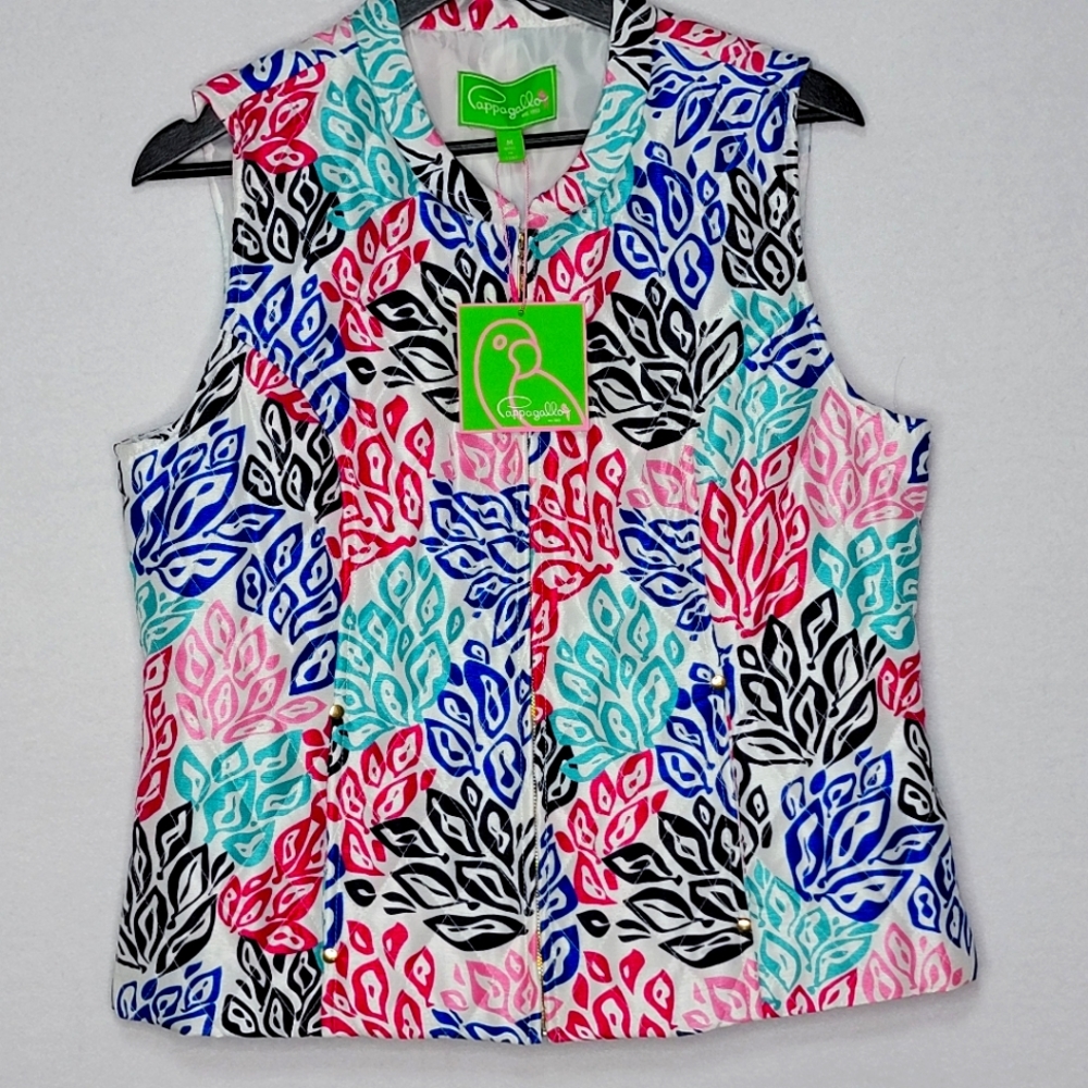 Pappagallo Women's Quilted‎ Vest with Multi Color Leaf Print Size M #573
